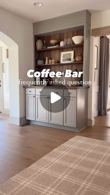 M A R L I E  D E S I G N  C O. on Instagram: "Coffee Bar Frequently Asked Question….
Q: What is the paint color?
A: The cabinets that I used are stock cabinets from Lowes. They came already painted this color. I  took one of the drawer fronts to the paint store to have them color match the paint. 

Stick around to the end of the real to find out why I can’t give you the exact paint color info 🤦🏼‍♀️. 

🤎 LIKE | COMMENT | SHARE 🤎

#paint #paintcolors #sherwinwilliams #colormatch #coffeebar #faq #rustic #organicmodern #homestyle #diy #howyouhome #ltkhome #homedecor #reelitfeelit" Behr Boreal Kitchen Cabinets, Houser Cabinet Coffee Bar, Stock Cabinets, Storing Paint, Cabinet Colors, Bar Cabinet, Inspiration Boards, Organic Modern, Drawer Fronts