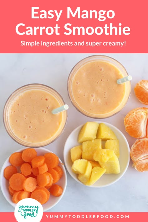 Mango Carrot Smoothie, Smoothie Pouch Recipes, Toddler Veggie Smoothie, Blw Smoothie, Toddler Smoothie Recipes Hidden Veggies, Hidden Veggie Smoothie For Kids, Baby Smoothie Recipes, Toddler Smoothies Picky Eaters, Veggie Smoothies For Kids