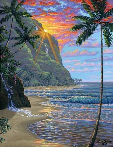 Cute Summer Wallpapers, Hawaiian Art, Canvas For Beginners, Arte Van Gogh, Sunset Painting, Beginner Painting, Summer Wallpaper, Ethereal Art, Art Collage Wall