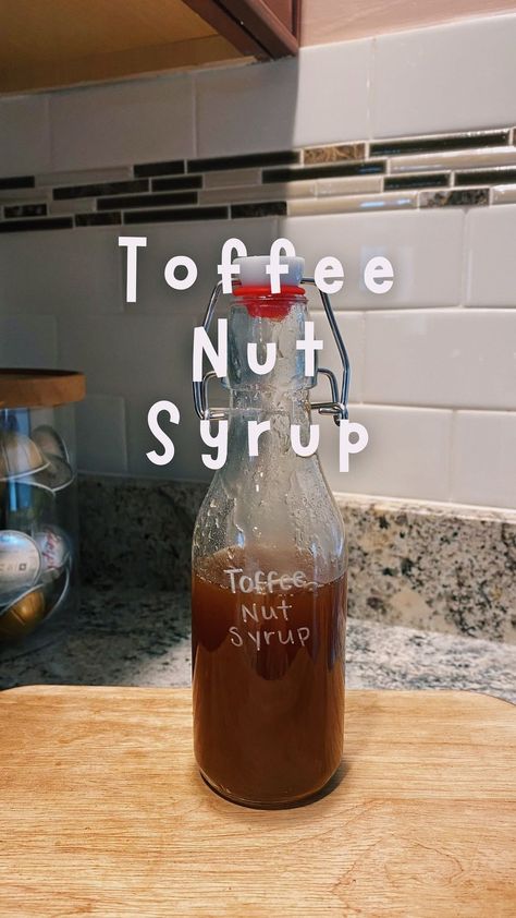 Toffee Nut Syrup ☕️ ✨ on medium heat combine 1/2 cup toffee nut bits, 1/4 cup brown sugar, 1/4 cup white sugar and 1/2 cup water ( I made… | Instagram Homemade Toffee Nut Syrup, Toffeenut Syrup, Toffee Nut Syrup Recipe, Starbucks Toffee Nut Syrup, Speciality Coffee Recipes, Homemade Coffee Syrup, Homemade Toffee, Toffee Nut, Butter Toffee