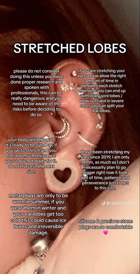 Stretched Ear Size Chart, Stretched Ears Size Chart, 14g Stretched Ears, How To Stretch Ear Lobes, Ear Stretching Jewelry, 2g Ear Stretch, How To Stretch Ears, Alt Piercings Ear, Stretched Ears Black Women