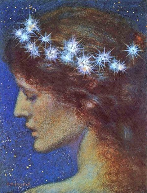 Edward Robert Hughes - PreRaphaelite watercolor master "Night" Moritz Von Schwind, Edward Robert Hughes, Robert Hughes, Pre Raphaelite Brotherhood, Pre Raphaelite Art, Dante Gabriel Rossetti, John Everett Millais, Star Goddess, Pre Raphaelite