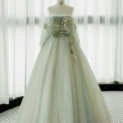 Home · zshee · Online Store Powered by Storenvy Long Ball Dresses, Lace Long Prom Dress, Green Evening Dress, Floral Prom Dresses, Green Tulle, A Line Evening Dress, Color Rush, Unique Prom Dresses, Dress Occasion