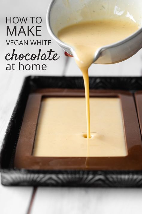 Homemade Vegan White Chocolate, Vegan White Chocolate Recipe, Vegan Chocolate Bar Recipe, Healthy White Chocolate Recipes, How To Make White Chocolate, Vegan Chocolate Recipe, Cacao Butter Recipes, Coconut Butter Recipes, White Chocolate Bars