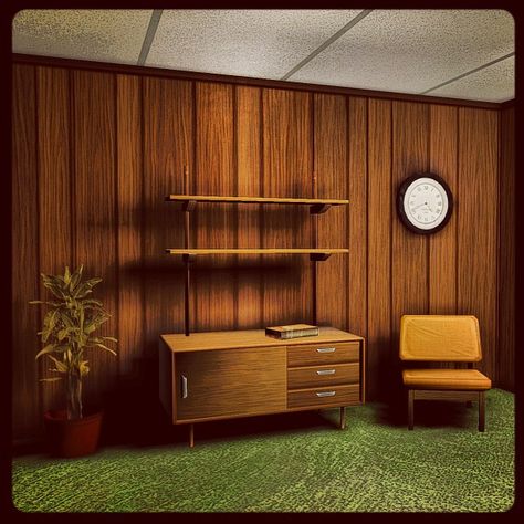 70's Living Room (WIP) image - headlikeahole Wood Panelled Living Room, Retro Wood Paneling, 70s Wood Furniture, 70s Wood Paneling Living Room, 70s Lounge Room, 70s Paneling, 1970s Wood Paneling, 70s Living Room 1970s Interior, 70s Wood Paneling