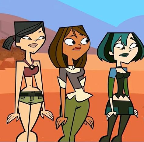 Courtney Tdi Cosplay, Team Amazon Total Drama, Total Drama Redesign, Trio Base, Blurry Colors, Gwen Tdi, Trio Costumes, Drama Tv Series, Library Aesthetic