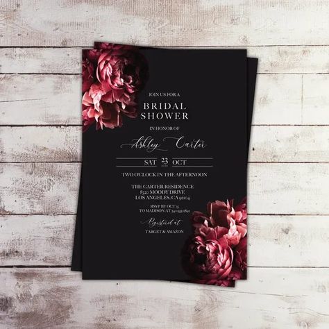 EDITABLE Moody Bridal Shower Invitation, Dark Floral Invitation, Romantic Moody Floral Wedding Shower Invite, Template | Etsy Moody Floral Wedding, Moody Wedding Invitations, Winter Bridal Showers, Fall Birthday Parties, Budget Friendly Wedding, Floral Save The Dates, Fall Bridal Shower, Wedding Shower Invitations, Moody Wedding