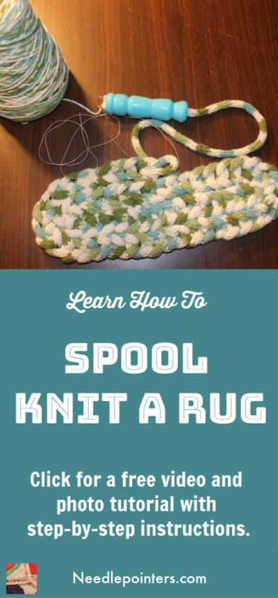 How to make a Spool Knitted Rug | Needlepointers.com Loom Knitted Projects, Loom Knit Rug, Knitting Rug Patterns Free, Spool Loom Projects, Knit A Rug, Knitting Nancy Projects, Knitted Rugs Pattern Free, Knitted Rug, Lucet Projects