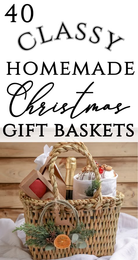 Here are 40 creative Christmas basket ideas! DIY gift baskets are economical, easy to customize, and creative! You can make a homemade Christmas gift basket for friends, neighbor, or just a special family member or friend! Unique gift basket ideas are frugal and beautiful and thoughtful homemade Christmas gifts! Making Gift Baskets Ideas, Food Gift Basket Ideas For Christmas, Christmas Gift Basket For Coworkers, Holiday Gift Basket Ideas For Family, Handmade Gift Basket Ideas, Couple Christmas Gift Basket, Diy Christmas Hamper Ideas, Adult Christmas Basket Ideas, Netflix And Chill Basket Ideas