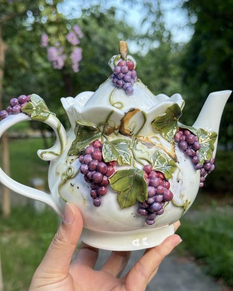 Fresh out of the kiln🍇 I love the grapes teapot so much, it’s final effect totally out of my imagination 😌 #fairycup#ceramics #ceramic #ceramicart #ceramicstudio #pottery #handmade #diy #gift #tea #teatime #makelifearide #tealover #coffeelover #afternoontea #tealovers #teacup #teapot #teapots #foryoupage Teapot Ceramic Handmade, Teapot Ceramic, Handmade Teapot, Ceramic Handmade, Pottery Handmade, Gift Tea, My Imagination, Ceramic Teapots, Ceramic Studio