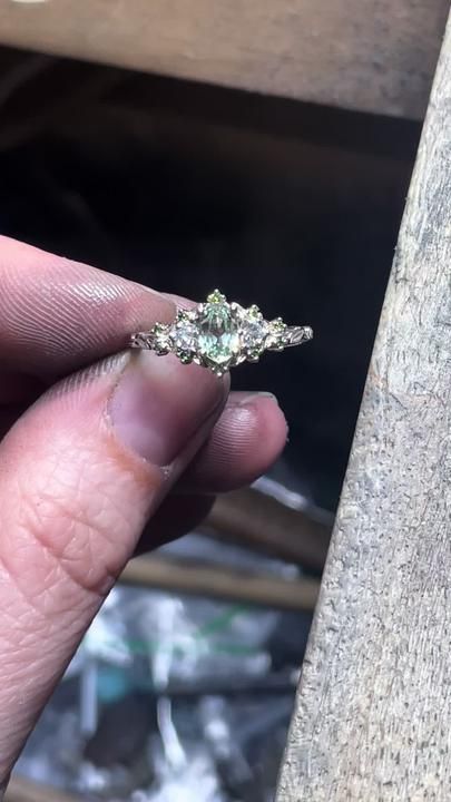 Silver Crystal Engagement Rings, Simple Fairy Engagement Rings, Engagement Crystal Rings, Green Engagement Ring Aesthetic, Y2k Engagement Ring, Silver And Green Engagement Ring, Engagement Rings Enchanted, Wedding Rings Sage Green, Enchanted Engagement Rings