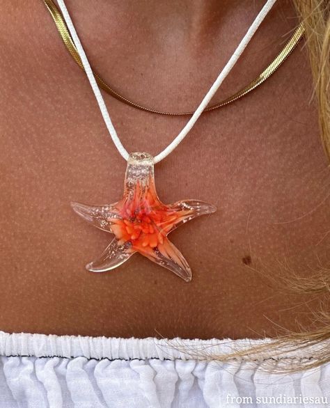 Tropical Jewelry Aesthetic, Ocean-inspired Necklaces For Summer Gifts, Ocean-inspired Summer Beach Jewelry, Ocean-inspired Starfish Necklace For Vacation, Tropical Necklace, Tropical Jewelry, Mermaid Aesthetic, Statement Pendant, Funky Jewelry