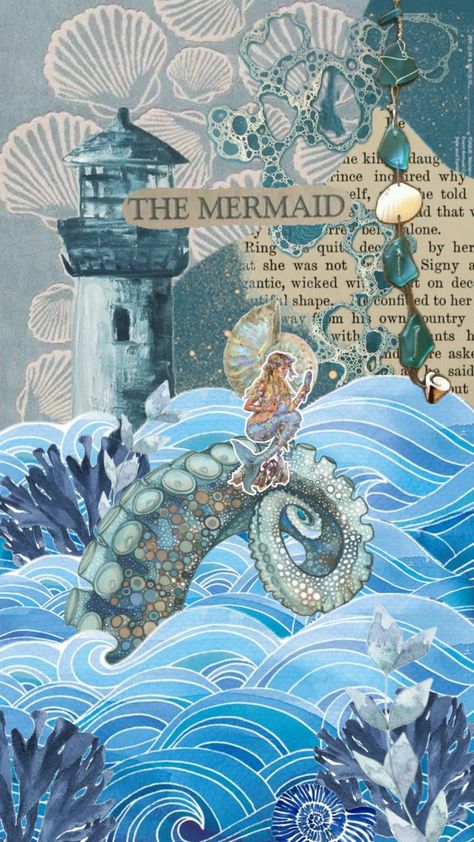 ocean, sea #mermaid #ocean #sea Sea Collage Art, Seaberry Delight, Sea Mythology, Ocean Collage, Drawing Group, Mermaid Wallpaper, Van Gogh Wallpaper, College Wallpaper, Mermaid Wallpapers