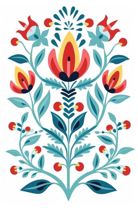 Download free image of Plant art pattern creativity. AI generated Image by rawpixel. by Ling about folk art nordic, flame, folk art scandinavian, floral pattren vector, and flower watercolor 12843342 Scandinavian Folk Art Patterns, Scandinavian Motifs, Procreate Inspiration, Nordic Patterns, Scandinavian Flowers, Nordic Folk Art, Scandinavian Floral, Folk Print, Folk Painting