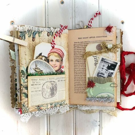 Vintage Christmas Junk Journal Ideas, Victorian Junk Journal Page Ideas, December Daily Junk Journal, Christmas Junk Journal Embellishments, Vintage Christmas Junk Journal, Christmas Junk Journal Cover Ideas, Junk Journal Christmas Ideas, Christmas Junk Journal Page Ideas, Christmas Junk Journal Ideas