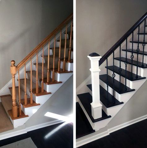 Diy Stairs Makeover, Stair Railing Makeover, Diy Staircase Makeover, Stairs Makeover Ideas, Stairs Renovation, Victorian Hallway, Split Foyer, Stair Makeover, Diy Staircase