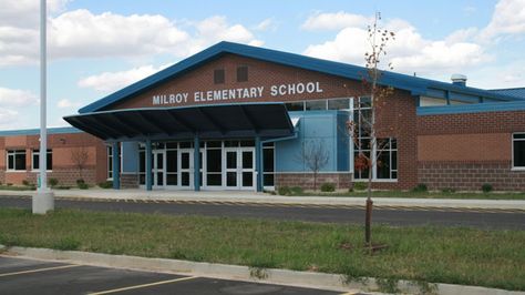 Milroy Elementary School Elementary School Building Design, Elementary School Exterior, School Building Exterior, Elementary School Building, School Building Plans, Masonry Design, School Exterior, Sting Rays, Rich And Poor