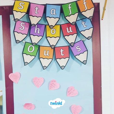 Meet Our Staff Board, Staff Room Decoration Ideas, Staff Shout Out Board, Staff Shout Outs, Shout Out Board, School Room Decorations, Teacher Wellbeing, Employee Appreciation Board, Employee Quotes