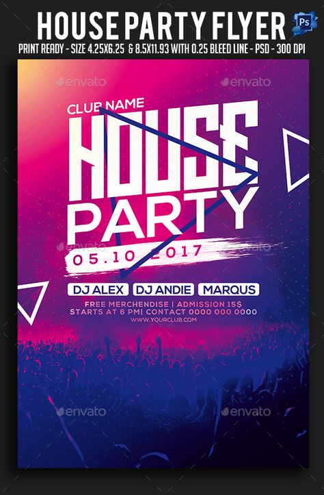 House Party Flyer #trance #dj Download : https://graphicriver.net/item/house-party-flyer/20570181?ref=pxcr House Party Flyer, Dj Download, Highlight Colors, Ghibli Museum, Business Advertisement, Birthday Club, Festival Flyer, Technology Photos, All Elements