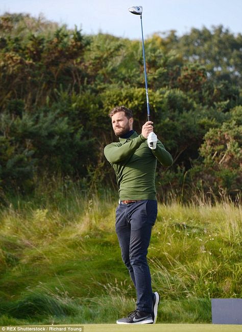 Supportive: Recently, Jamie revealed how supportive his wife had been of his decision to t... Golf Fashion Men, Mens Golf Fashion, Men Sportswear, Alfred Dunhill, Golf Photography, Jaime Dornan, Golf Style, Golf Attire, Golf Wear