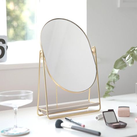 Stackers Mirror & Jewelry Stand | The Container Store Gold Dressing Table, Mirror Jewellery, Stackers Jewellery, Pebble Jewelry, Jewellery Stand, Pegboard Accessories, Jewelry Hooks, Jewelry Organizer Storage, Table Mirror