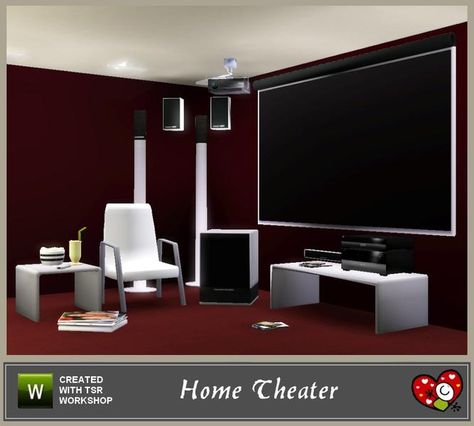 Home Theater Set, the first part of the Cinema Project.  Found in TSR Category 'Sims 3 Living Room Sets' Sims 3 Living Room, Cc For Sims 4, Sims Home, Tv Chair, In Wall Speakers, Theater Room, Theatre Set, Sims 4 Build, Sims Community