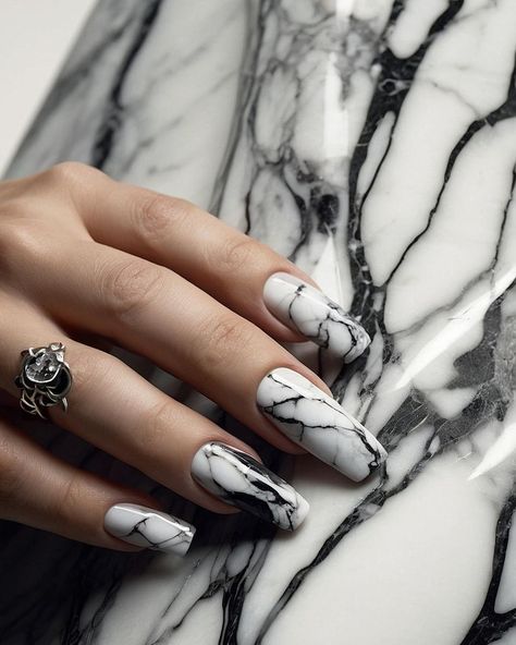 Keeping it classy and chic with this white ombre nail set! Perfect for the office and beyond, these nails blend professionalism with a touch of elegance. ✨💼💅 #nails #nailsinspiration #art #nailsart #backtoschool #fyp #explore #ınstagood #photooftheday Minimal Marble Nails, White Nails With Marble Design, Gray Marble Nails, White Marble Nails, Elegance Nails, Black Marble Nails, Everyday Glam, Ombre Nail, Nail Time