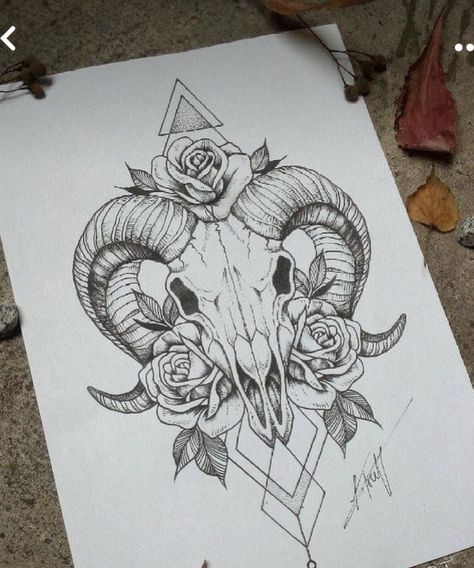 Tattoo Crane, Ram Tattoo, Drawing Instagram, Capricorn Tattoo, Aries Tattoo, Ram Skull, Muster Tattoos, Instagram Drawing, Medusa Tattoo