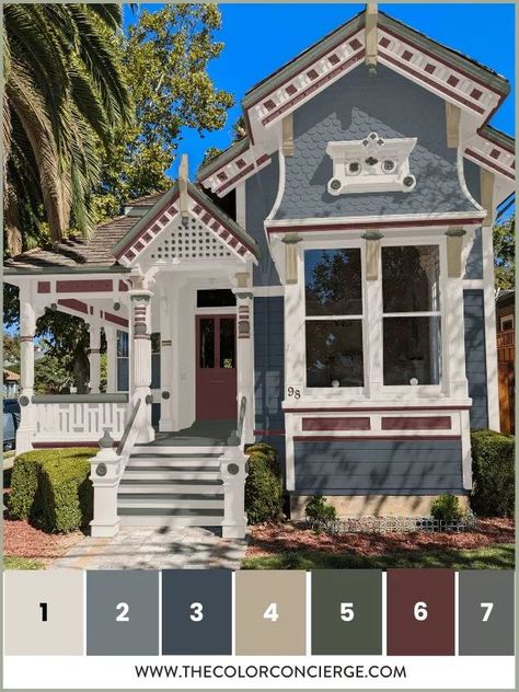 Historic homes, especially Victorians, often come with many unique architectural details that can be enhanced with the right exterior paint colors. That is the case in the project we’re featuring today – a gorgeous Victorian home in Florida. Find 4 gorgeous exterior home palettes in today's post. #exteriorhome #exteriorpaint #exteriorpalette #exteriorpaintpalette #homeexterior victorian home paint color schemes, exterior paint schemes, paint color schemes Victorian Farmhouse Exterior, Victorian Home Exterior, Victorian House Colors, Egret White, Exterior Gray Paint, Exterior Paint Schemes, Victorian Homes Exterior, Exterior Color Palette, Victorian Exterior