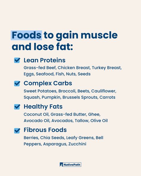 Learning how to incorporate lean proteins, complex carbs, healthy fats, and fibrous foods can help you better optimize your muscle gain and fat loss goals.  Click here to learn more! Macros For Fat Loss And Muscle Gain, What To Eat To Gain Muscle For Women, Fibrous Foods, Fat Vs Muscle, Nutrient Food, Calorie Cycling, Stomach Health, Creatine Benefits, Carrots Healthy