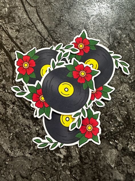 Click the link! Record, vinyl stickers Vinyl Record Tattoos, Vynil Record Tattoo, Vinyl Tattoo Record, Vinyl Traditional Tattoo, American Traditional Vinyl Record Tattoo, Vinyl Record Tattoo, Record Tattoo, Rock N Roll Tattoo, Art Flash