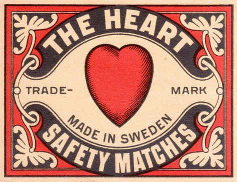 Matchbook Design, Vintage Sweden, Logos Retro, Etiquette Vintage, Heart Brand, Label Art, Matchbox Label, Miss Moss, Matchbook Art