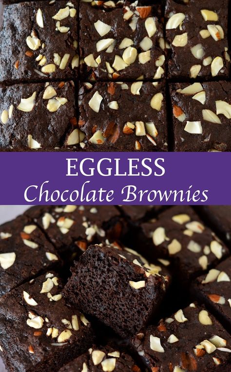 Walnut Brownies Recipe Eggless, Brownie Eggless, Brownies Eggless, Fudgy Brownies Recipe, Sticky Cake, Walnut Brownie Recipe, Eggless Brownies, Eggless Brownie Recipe, Choco Cake