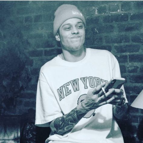 Pete Davidson, A Man, Black And White, Wall, White, Black