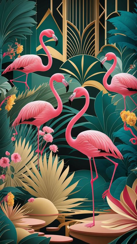 Illustration Sculpture, Birds Dancing, Paradise Wallpaper, Pink Birds, Flamingo Wallpaper, Flamingo Painting, Tropical Flamingo, Decoupage Art, Pink Bird