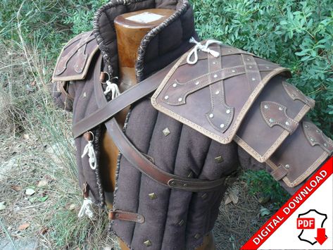 Leather shoulder armor pattern PDF witcher LARP roleplay medieval do it yourself instructions Cosplay Leather Armor, Sca Armor Patterns, Leather Armor Pattern, Studded Leather Armor, Sca Armor, Shoulder Armor, Leather Armor, Man Character, Medieval Armor