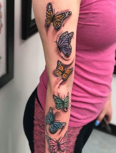 80 Coolest Sleeve Tattoos for Women in 2022 - The Trend Spotter Wolf Hand Tattoo, Rose Tattoo Hand, Butterfly Sleeve Tattoo, Colorful Butterfly Tattoo, Butterfly Name Tattoo, Butterfly Tattoos On Arm, 10 Tattoo, About Butterfly, Female Tattoos