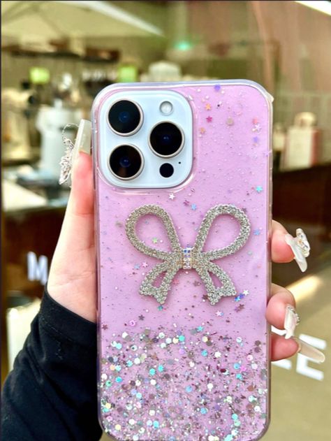 Bow-Knot Stand Star Space Glitter Drop Glue Love Makeup Mirror Bear Drop Resistant Phone Case Using IPhone16, IPhone16pro, IPhone, Galaxy Pink    PC Galaxy,Geometric,Letter,All Over Print DIY Phone Case   Cases, size features are:Bust: ,Length: ,Sleeve Length: Pink Pc, Diy Cases, Rose Bonbon, Space Stars, Diy Phone, Diy Prints, Diy Phone Case, Love Makeup, Makeup Mirror