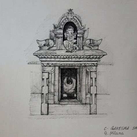 Ganesha shrine, Kailasanathar temple. #Ganesha temple #art #artofinstagram #artist #pen #pendrawing #penart #penandink #pensketch #blackandwhite #bw #pencil #pencildrawing #drawing #sketch #sketching #temple #architecture #templearchitecture #pencilart #instagram #explore #explorepage #fyp #2024 #viral #shading #architecturestudent #instagram #instagramreels Kailasanathar Temple, Ganesha Temple, Temple Drawing, Temple Architecture, Architectural Sketch, Indian Architecture, Pen Sketch, Architecture Student, Pen Art