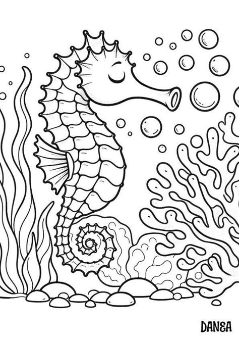 Seahorse Printable Coloring Page Sea Horse Coloring Pages, Seahorse Coloring Pages, Kids Printable Coloring Pages, Beach Coloring Pages, Deco Marine, Free Kids Coloring Pages, Colour Therapy, Summer Coloring, Farm Animal Coloring Pages