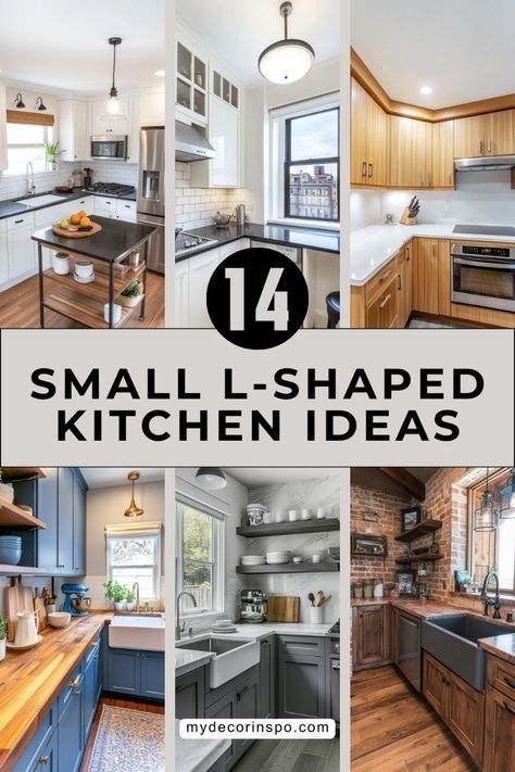 Explore 12 small L-shaped kitchen ideas that prove size isn’t everything. From clever storage solutions to stylish layouts, these kitchens make the most of every square inch. Small Space Kitchen Layout, Half Bath Off Kitchen Floorplan, Small L Shaped Kitchen Ideas Layout, Small L Kitchen Layout With Island, L Shaped Kitchen Upper Cabinets, Farmhouse U Shaped Kitchen, L Shaped Kitchen With Open Shelving, L Shaped Tiny Kitchen, L Shape Kitchen Cabinets Ideas