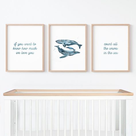 Count All the Waves in the Sea Whale Watercolor Print Set for - Etsy Sea Creatures Nursery, Ocean Baby Rooms, Psalm 93 4, Waves Watercolor, Ocean Themed Rooms, Whale Watercolor, Nautical Nursery Art, Ocean Nursery Decor, Sea Whale