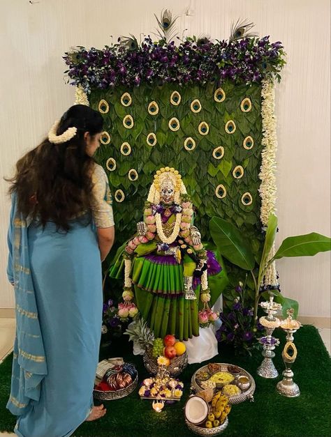 Backdrop For Varamahalakshmi, Vara Mahalakshmi Decoration, Varalaxmi Vratham Decoration, Varamahalaxmi Pooja Decoration, Lakshmi Festival Decoration Ideas, Temple Decoration Ideas With Flowers, Lakshmi Decoration Ideas, Varamahalakshmi Background Decoration, Vara Lakshmi Pooja Decoration