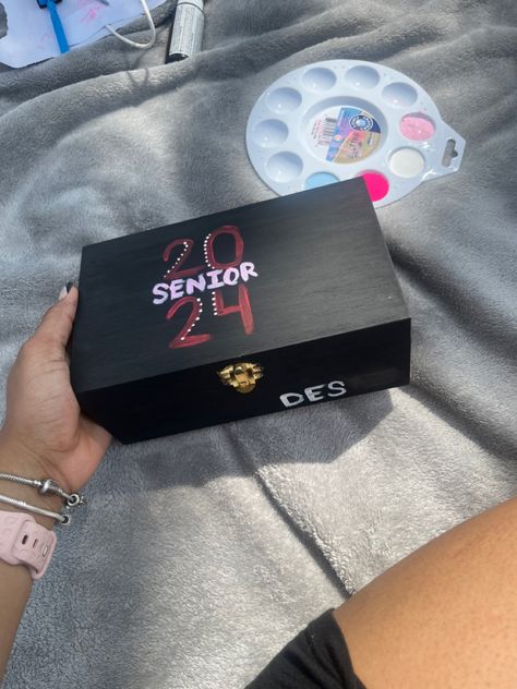 Senior Present Ideas, 8th Grade Memory Box Ideas, High School Memory Box Ideas, Senior Box Ideas 2025 Pink, Senior Box Ideas 2024, Freshmen Year Memory Box Ideas, Memory Box Senior Year, Senior Box Ideas Painted, Senior Year Memory Box Ideas