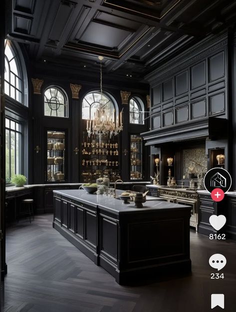 Villain House, French Castle Interior, Black Luxury House, Trolls Oc, Luxury Houses Kitchen, Winter Baddie, Vintage Mansion, Classical Kitchen, Game Room Ideas