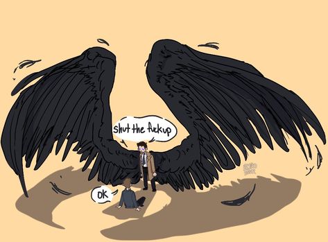 Castiel And Dean, Castiel Wings, Db Cooper, Castiel Fanart, Supernatural Fanfiction, Winged People, Destiel Fanart, Supernatural Comic, Supernatural Fan Art