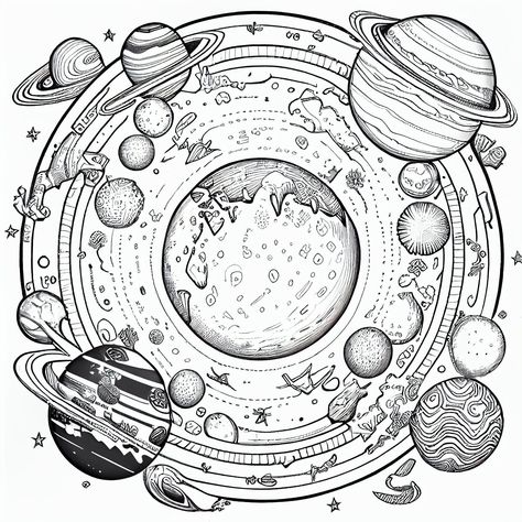 featuring beautiful illustrations of the Earth, Moon, Mars, Jupiter, Saturn, and. #Planet_Drawings #Solar_System_Drawing #Planets_Drawing #Planet_Illustration Solar System Drawing, Planets Drawing, Prison Drawings, Space Mandala, Planet Coloring Pages, Alien Planets, Universe Drawing, Swirling Clouds, Planet Drawing