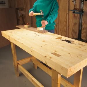 Build a simple, strong workbench made entirely from 2x4s. It's inexpensive (less than $100) and takes only about four hours to build. Woodworking Table Plans, Building A Workbench, Workbench Designs, The Family Handyman, Woodworking Bench Plans, Diy Workbench, Workbench Plans, Garage Work Bench, Small Woodworking Projects