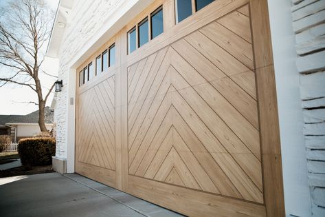 Shoreline Garage Doors by Vidor Door Herringbone Wood Garage Door, Lake House Garage Doors, Vidor Garage Doors, Wood Like Garage Doors, Garage Doors Faux Wood, Chevron Garage Door, Chi Natural Oak Garage Door, Walnut Garage Door White House, Herringbone Garage Door