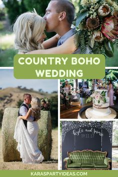 Kara's Party Ideas Country Boho Wedding | Kara's Party Ideas Vintage Green Couch, Boho Western Wedding Arbor, Black And White Signage, White Signage, Country Boho Wedding, Farm Wedding Decorations, Farm Wedding Ceremony, Barnyard Wedding, Boho Wedding Cake